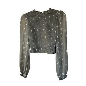 Wilfred Aritzia Fairycore Bohemian Cottagecore Green Floral Smock Long Sleeve S